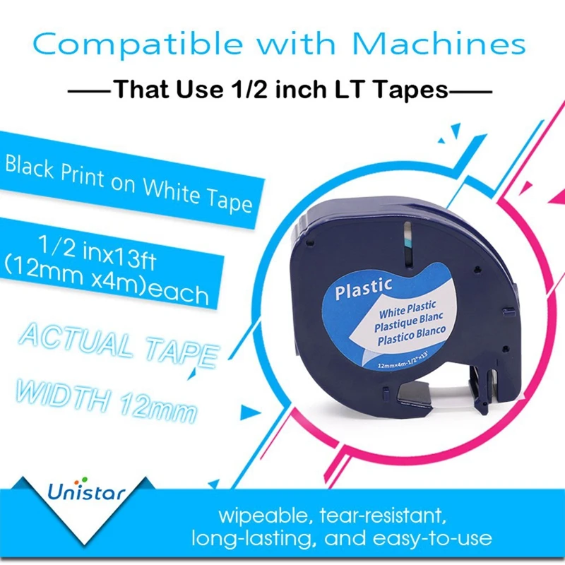 Unistar совместимая этикетка кассета для DYMO LetraTag Refills 91331 белая пластиковая лента 12