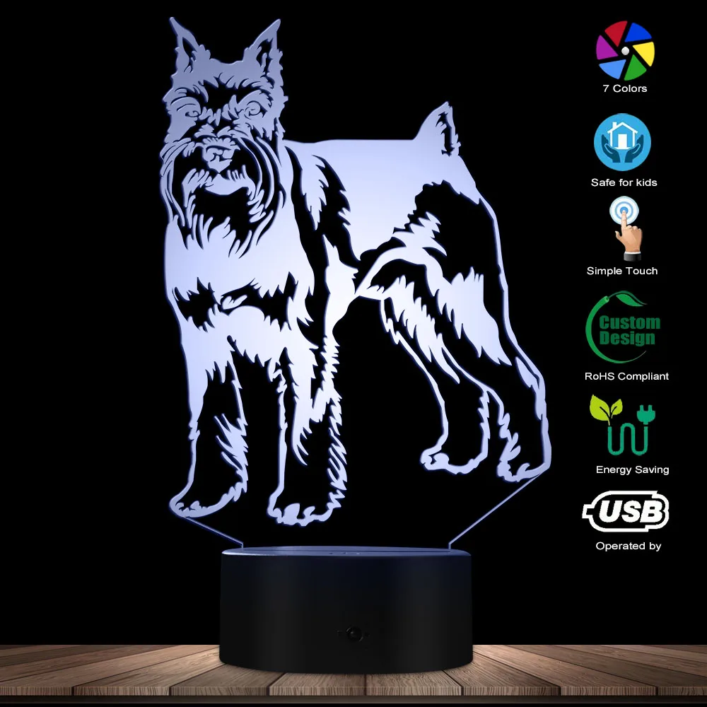 Миниатюрный Schnauzer стоящий портретный собачий светодиодный ночник 3D настольный