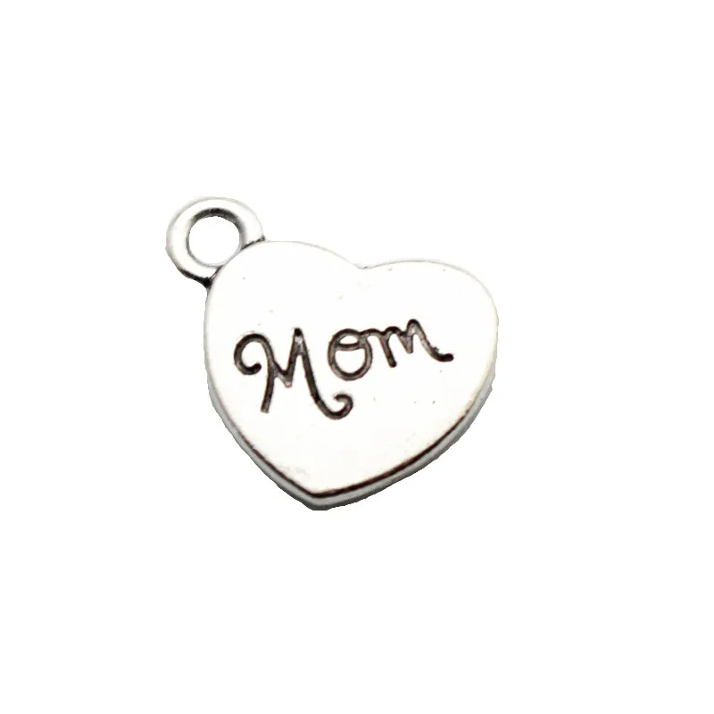 

New style 50pcs/lot heart mom Dangle Charms silver pendant Metal lobster clasp Fit DIY Necklace Bracelet Jewelry