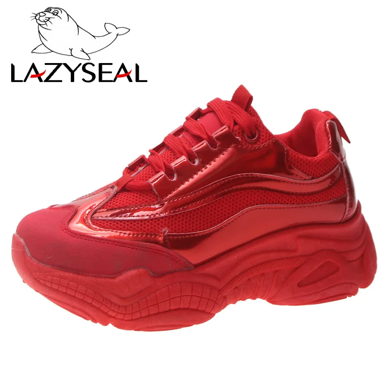 LazySeal/сетчатая дышащая обувь; женские кроссовки; дышащие кроссовки на платформе; женские ботинки на шнуровке; женская обувь; кроссовки; chaussure - Цвет: Red