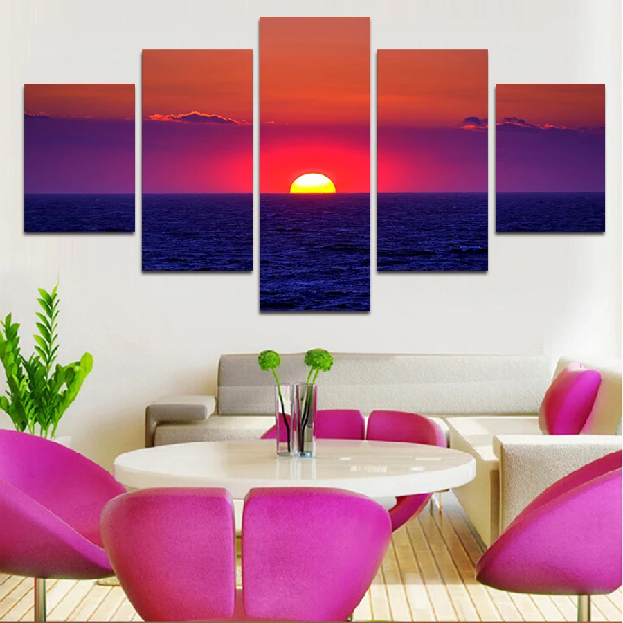 5 панелей уровень моря пейзаж картины картина для гостиной Decoracion холст печать
