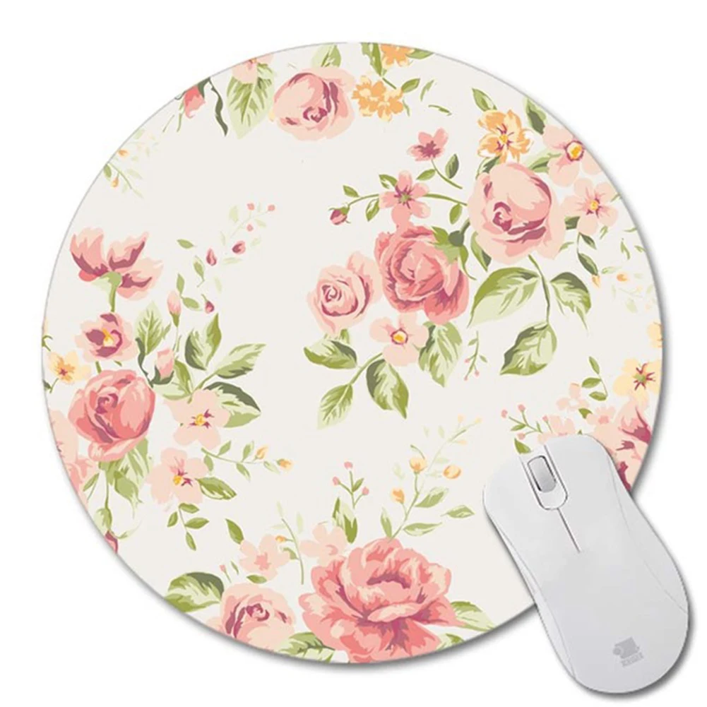 Round Shape Rubber Base Vintage Durable Mouse Pad Custom Design Soft Cloth Smooth Desktop Gaming Romantic Flowers Easy Clean | Компьютеры