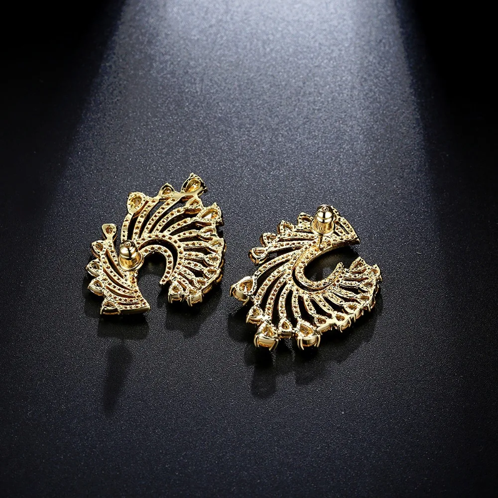LUOTEEMI Fashion Big Flower Stud Earrings U Shape Micro Paved Shining Clear Yellow CZ White Gold-Color Brincos Christmas Gifts | Украшения