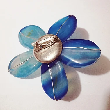 Цветок брошь натуральный синий камень кошачий глаз Брошь Personalizeds ручной работы