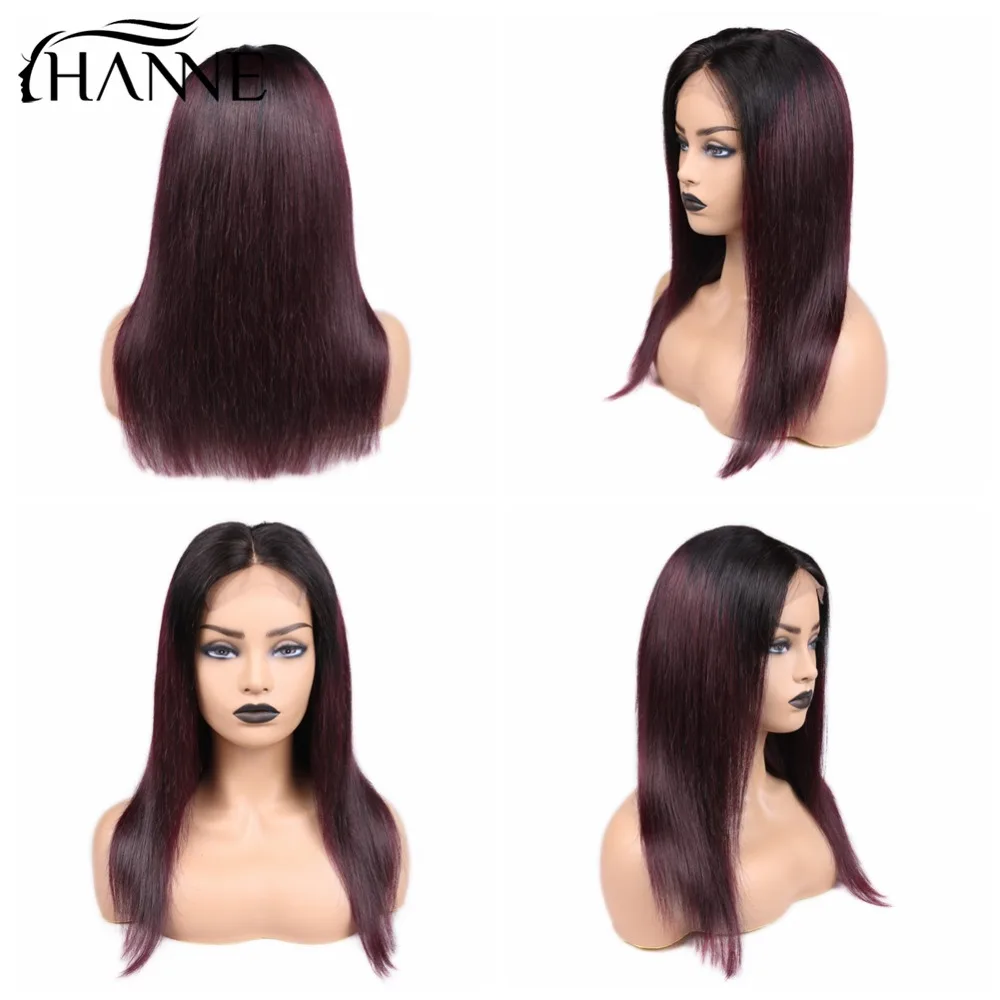 HANNE 4*4 парики на шнуровке# 1B/# 99J Омбре Remy человеческие волосы парики с волосами младенца прямые 150% плотность бразильский парик