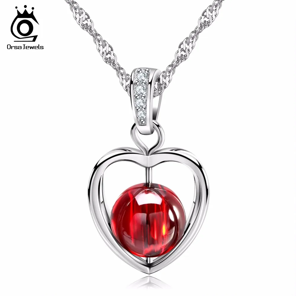 ORSA JEWELS Новое Поступление Имитация красного граната Pedants ожерелье Мода Серебряный цвет женщины не вызывающие аллергию украшения ON48