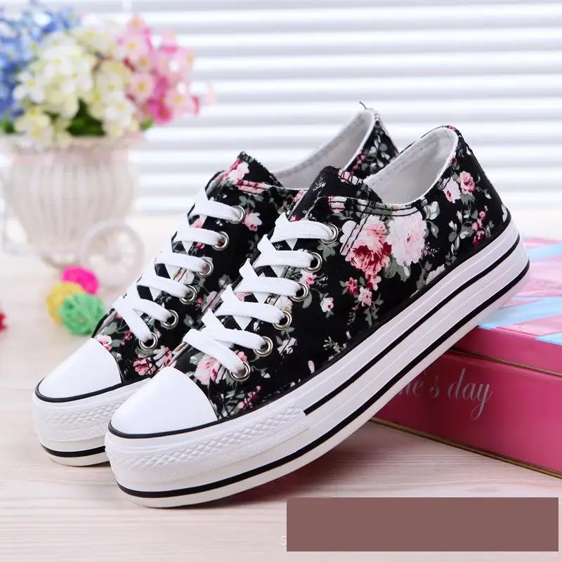 Парусиновая обувь с цветочным принтом Вулканизированная обувь|Женские