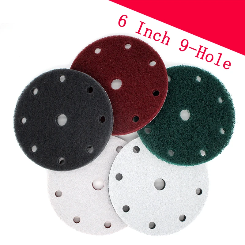 

15 PCS 6 Inch 9-Hole Multi-purpose Flocking Scouring Pad 240-800 Grit Industrial Heavy Duty Nylon Cloth for Polishing & Grinding