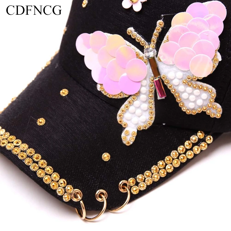2019 летняя поп бейсболка Snapback железное кольцо циркон цветок бабочка солнце папа