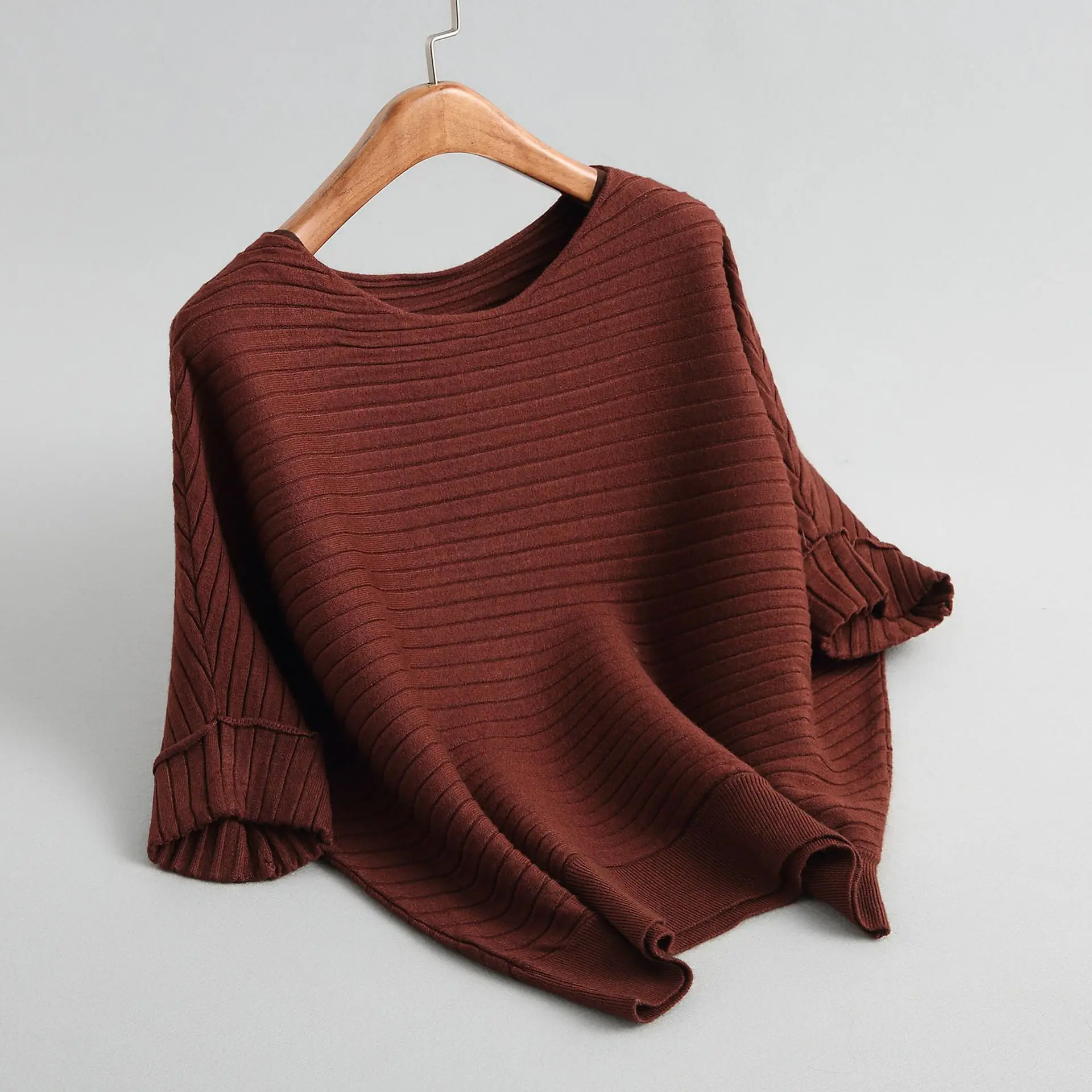 dark red Новое модное осенне-зимнее мягкое Полосатое дышащее свободное акриловое вязаное пальто с рукавом три четверти 8-1896 - Цвет: dark red