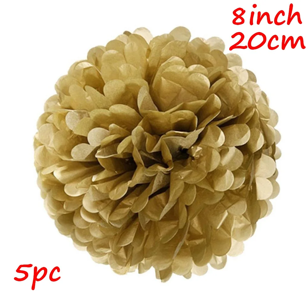 Gold Huiran 5 шт. 20 см 25 см помпоны из бумаги салфеток реквизит Висячие гирлянды Свадебная вечеринка Декор Свадебные аксессуары Принадлежности для детского душа - Цвет: Gold