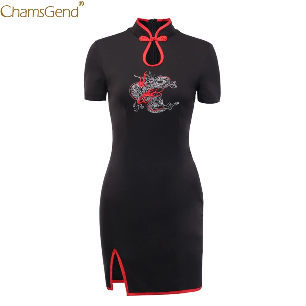 Женское платье-карандаш в готическом стиле облегающее платье-Ципао с вышивкой