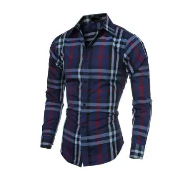 Новинка Весна Осень Повседневная camisa masculina Повседневная Женская сорочка с длинными рукавами homme Slim fit Мужская одежда мужская клетчатая рубашка - Цвет: navy