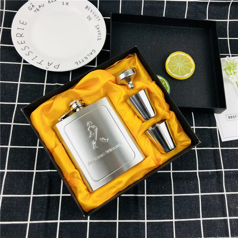 7 унций бутылка виски отпечаток Джек водка Воронка FLAGON 304 нержавеющая сталь алкоголь ликер бедра фляжка чашки черный Фестиваль подарочная коробка набор