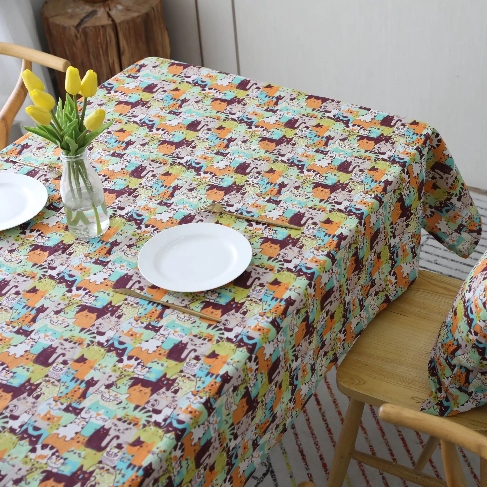 Мультяшная скатерть стильная льняная хлопковая многофункциональная