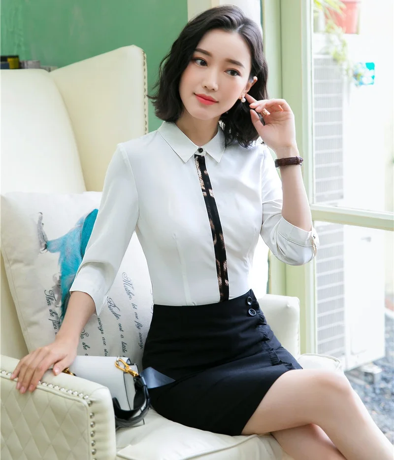 Деловые женские белые блузки деловые костюмы комплект из 2 предметов с юбкой и