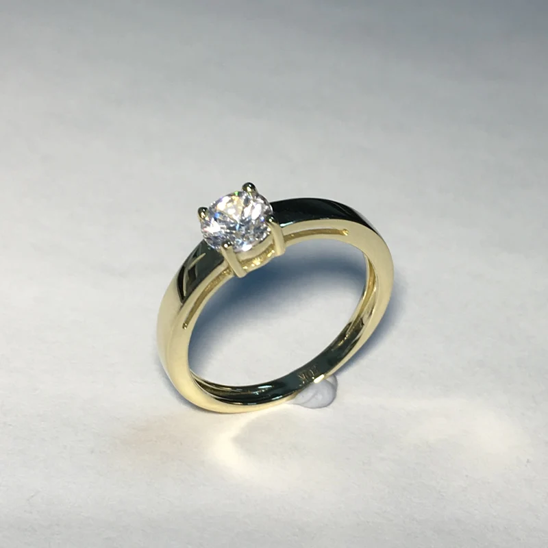 AINUOSHI, 14 к, твердое желтое золото, круглые кольца, 4 когти, 0,5 ct, SONA, имитация бриллианта, Женское Обручальное обручальное кольцо
