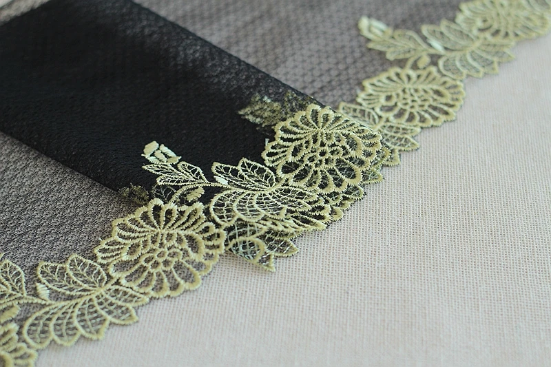 2 ярда черная Изысканная вышитая Цветочная кружевная отделка Высококачественная
