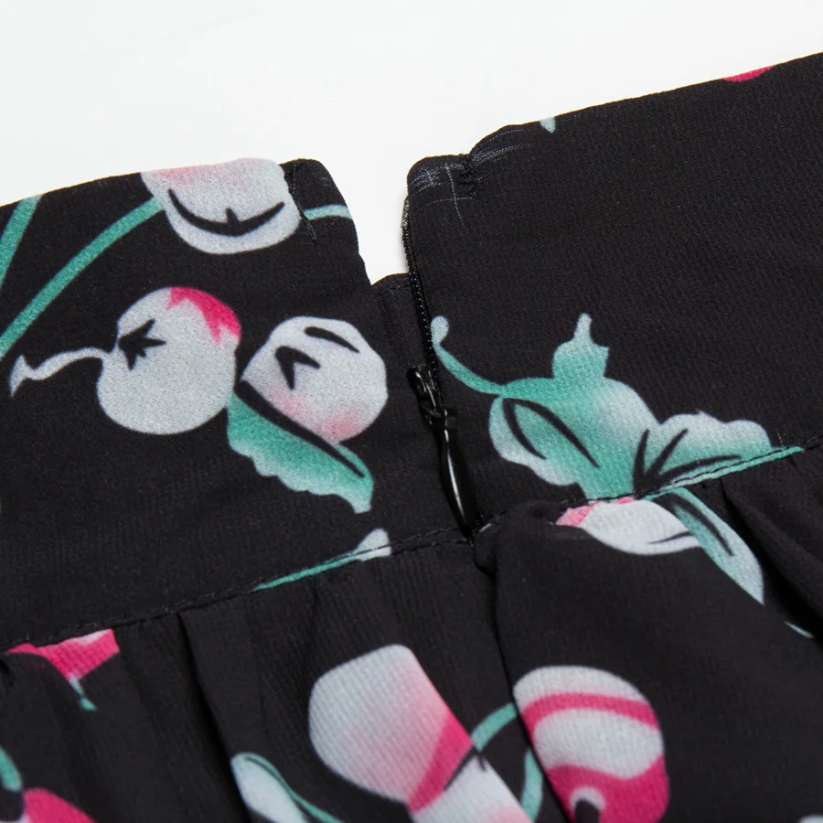 Шифоновое черное платье с вишенками из двух частей для женщин 2018 весна лето