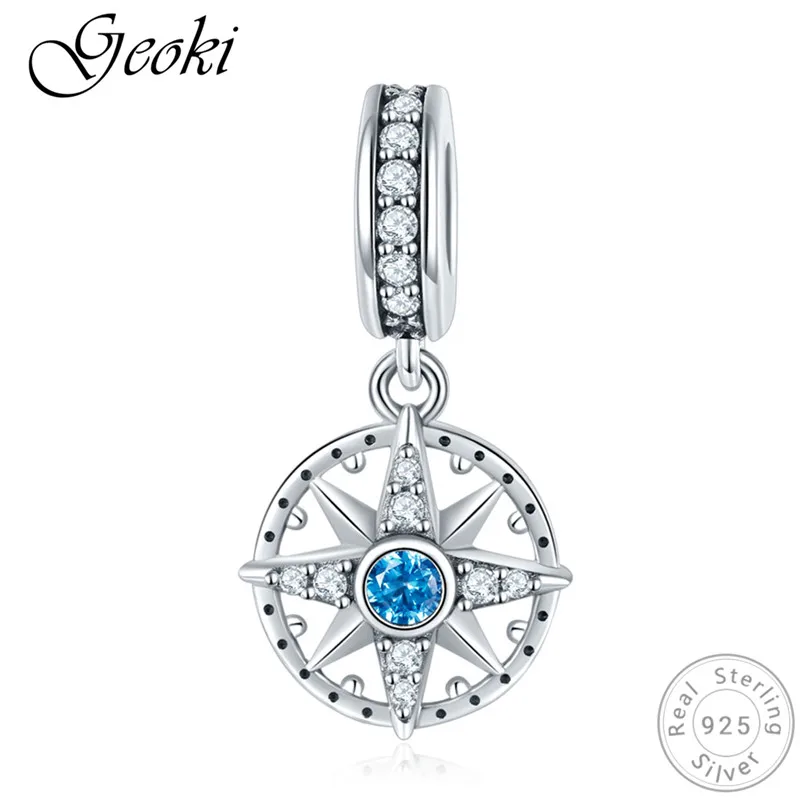 Geoki 925 пробы, серебряный, синий, земля, астронавт, самолет, талисманы, подходят к оригиналу Pandora, браслет, якорь, перо, Русалка, Бабочка, бусины - Цвет: GSCC847-1