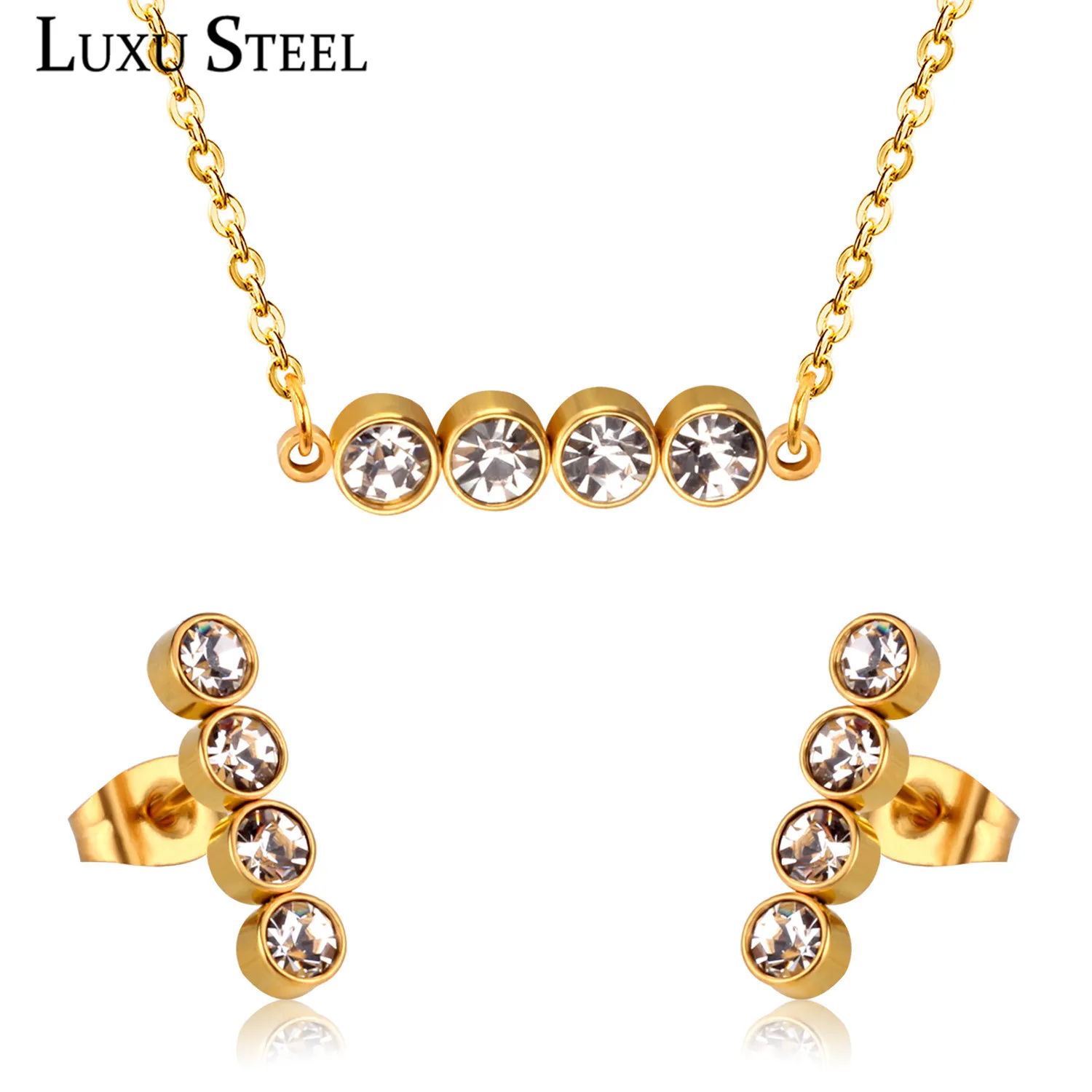 Ювелирные наборы LUXUSTEEL CZ золотистого и серебряного цвета круглый кулон ожерелье