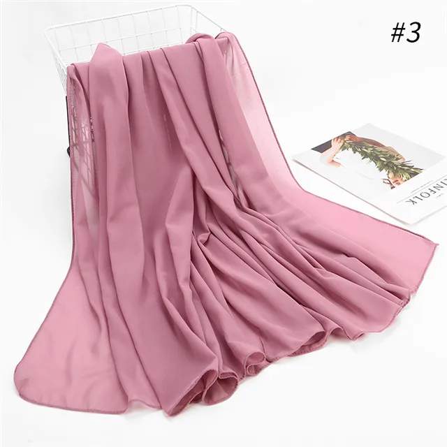 color 3 1 шт.,, шифоновый шарф, шали большого размера 180*85 см, два лица, однотонный, цветной хиджаб кашне в мусульманском стиле/шарф, 22 цвета - Цвет: color 3