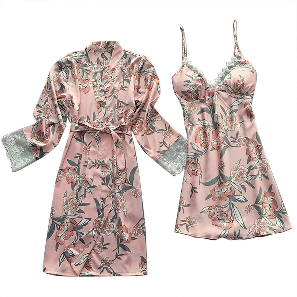 Женская Сексуальная атласная Модная кружевная пижама с принтом одежда для сна