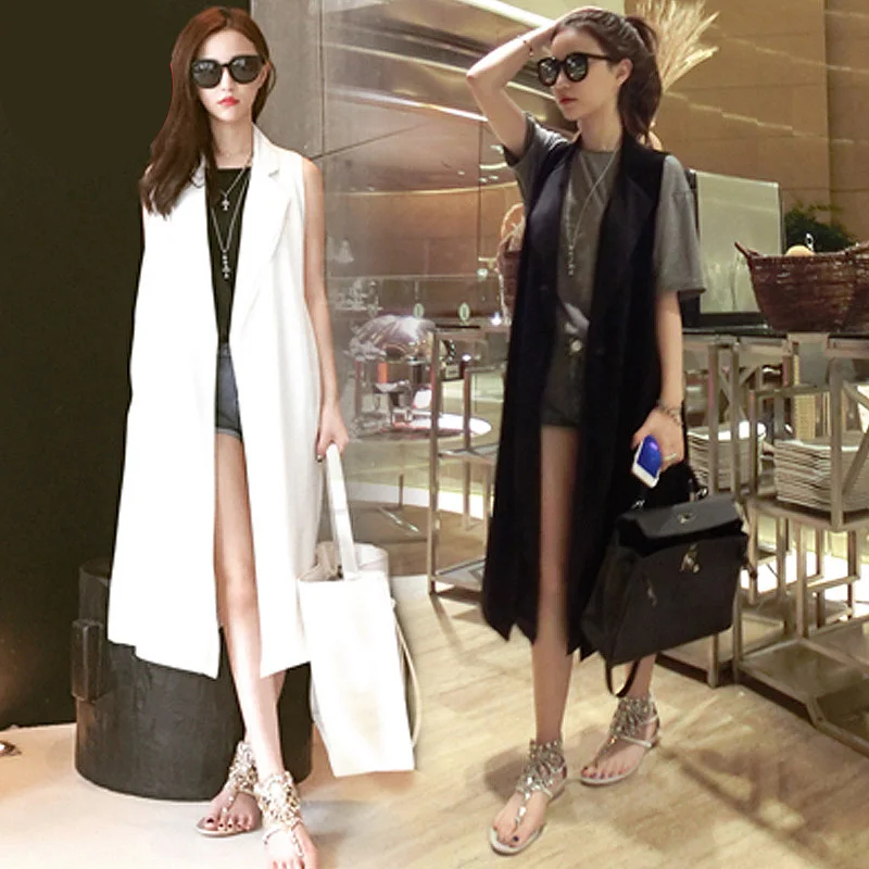 Женский жилет длинное белое черное пальто в европейском стиле безрукавка куртка