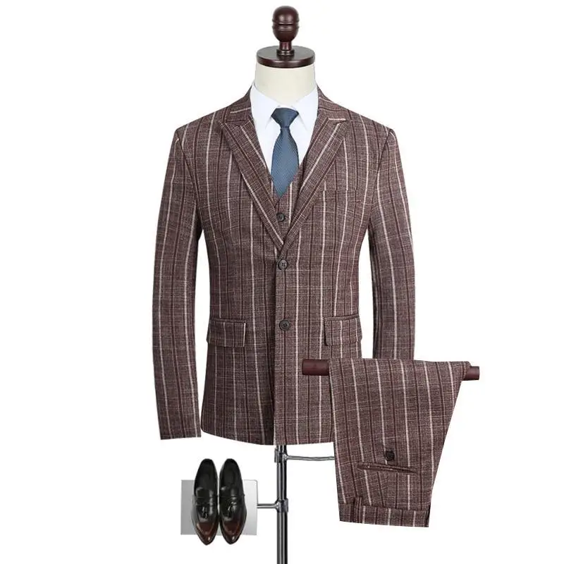 Men's British Gentleman Slim Striped Suit / Groom Groomsmen Dress Business Casual Three-piece Suit((Jacket+Vest+Pants)) | Мужская