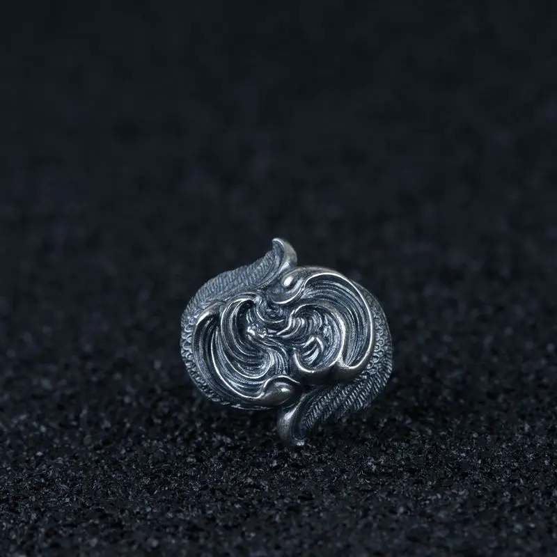 Мужское кольцо с перьями и крыльями серебряное в винтажном стиле из тайского