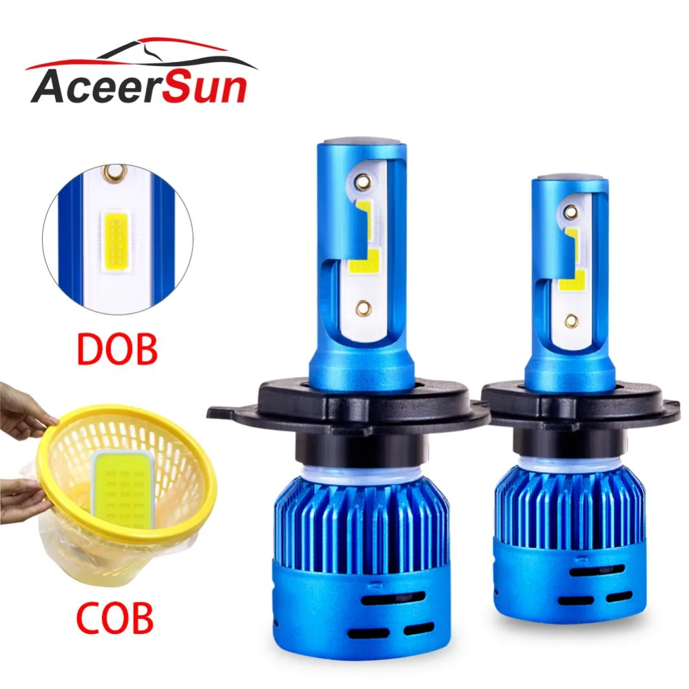 Aceersun светодиодный 4300 К фар автомобиля H7 6500K H4 DOB COB H1 H11 H8 9005 9006 HB3 HB4 72W фары для 8000LM 12V