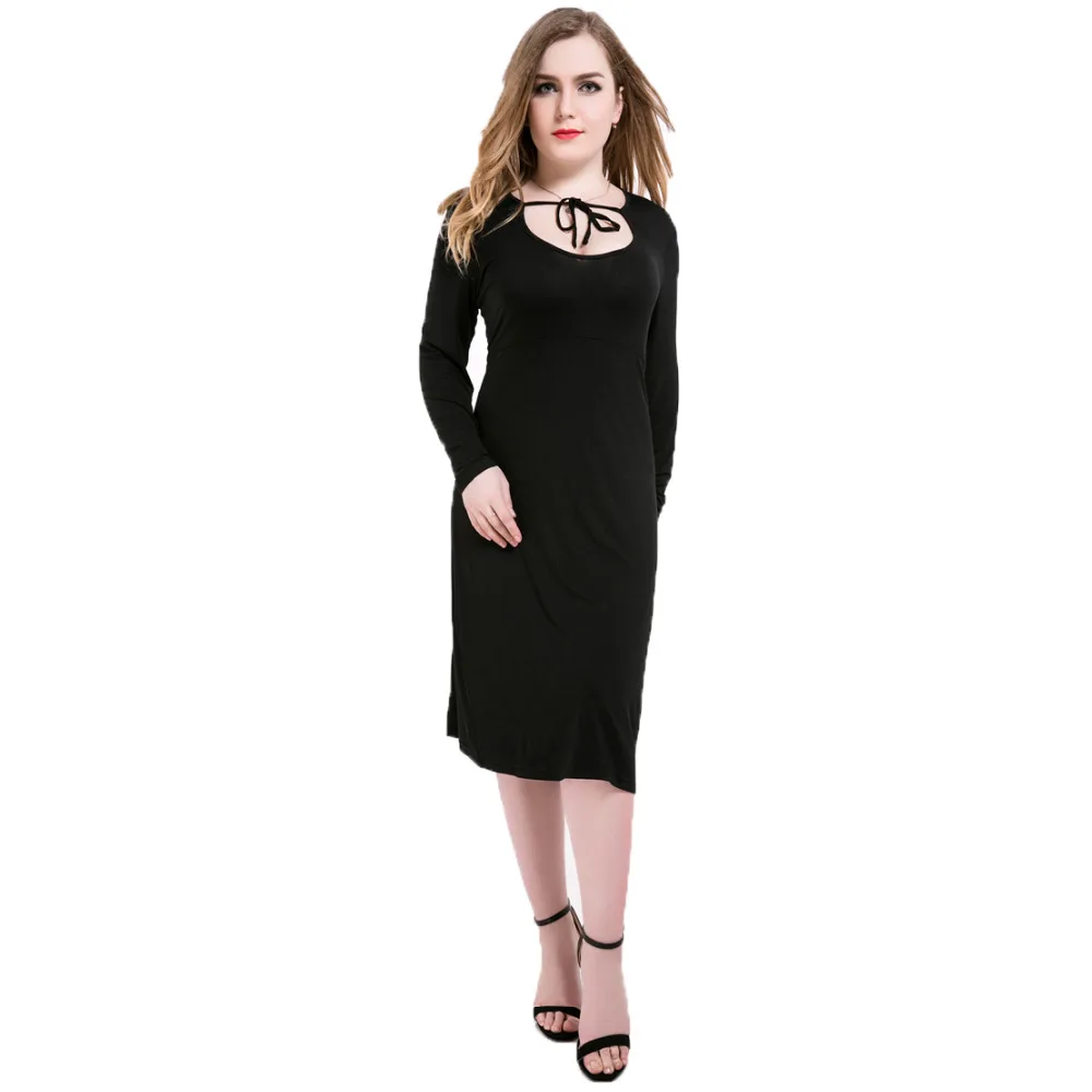 Черное платье женское плюс размер облегающее для женщин Vestidos 2016 длинный рукав XXXXL