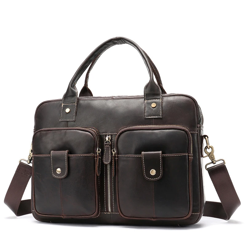 New Vintage 100% Cow Genuine Leather Business Men's Briefcase Male Shoulder Bag Real Leather Men Messenger Bag Tote Computer Bag