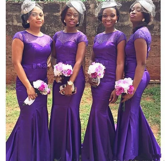 Новый фиолетовый бисером платья невесты 2017 русалка с короткими рукавами чистый