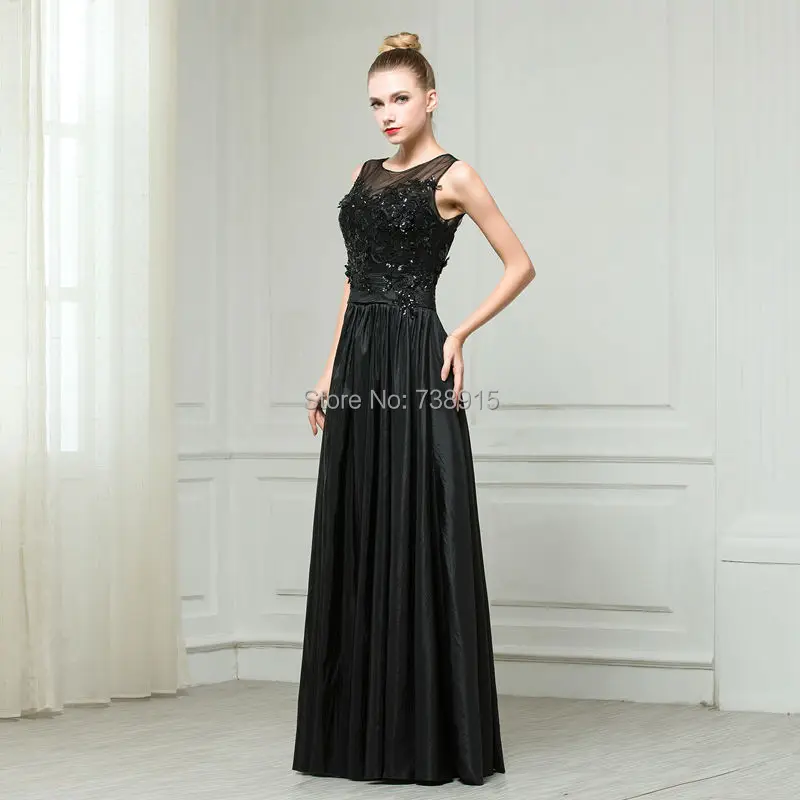 ZZ ЛЮКС Тафта Рукавов О Образным Вырезом Блестками A Line Длинное Вечернее Платье