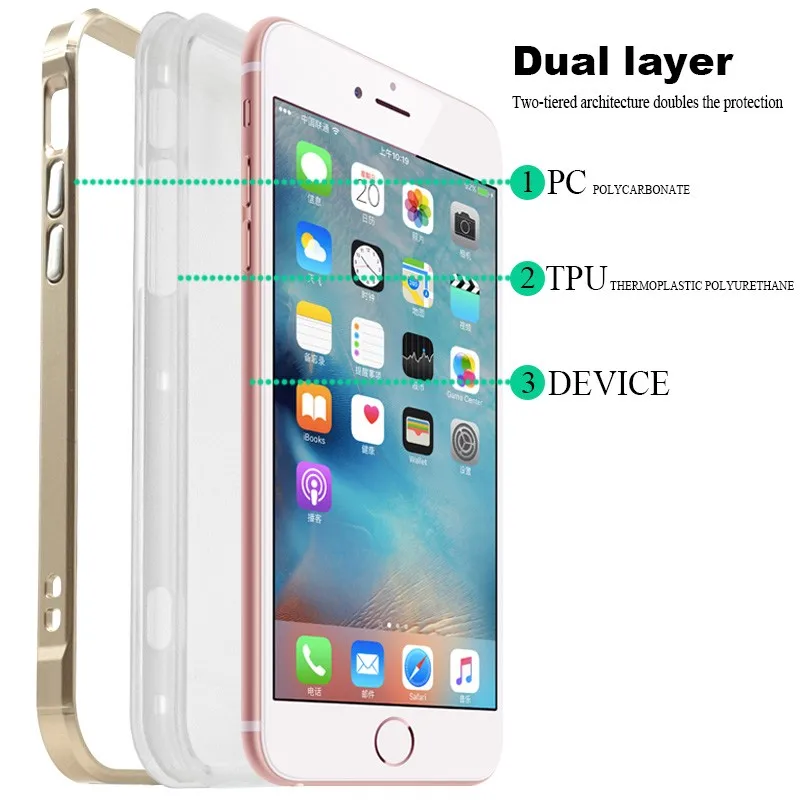 Чехол Portefeuille для iPhone 7 plus, противоударный, PC, TPU, защитный, ударопрочный, роскошный, золотой, чехол для телефона 7 plus, Coque, аксессуары
