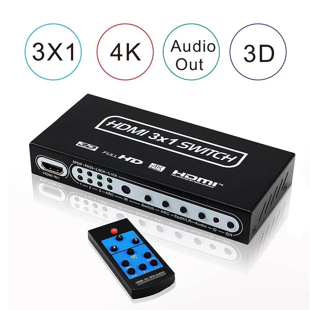 Высокое качество 4K HDMI переключатель аудио экстрактор 3 порта 3x1 1 4 v ZY HS17 Navceker пульт