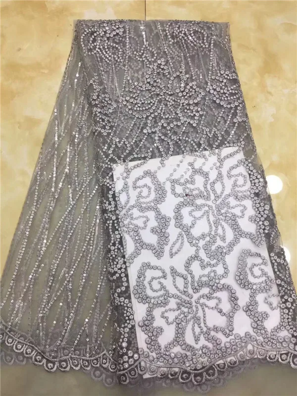 2019 Latest Nigerian Sequins Laces Fabrics High Quality Tulle African Fabric Wedding Dress French Lace Material gray white | Дом и сад