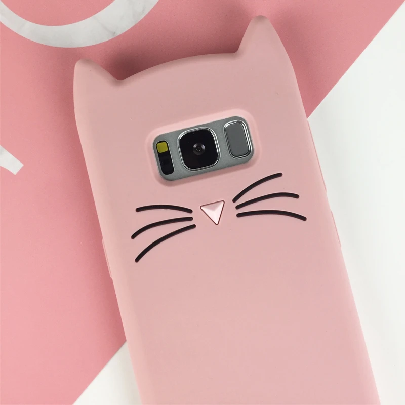 Розовый бородой Кошка мягкий силиконовый чехол для iPhone X 8 7 6 S плюс 5 5S SE Samsung galaxy S3 S4
