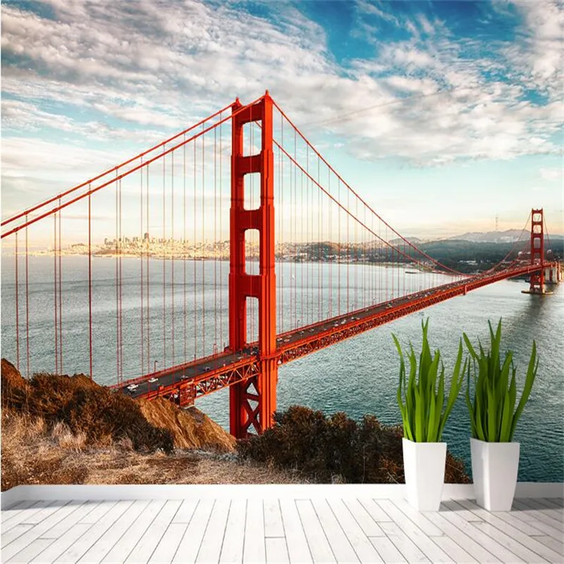 

beibehang scale custom wallpaper modern art city landmark gate bridge landscape education institutions living room murals
