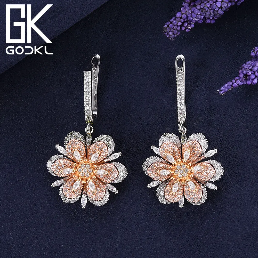 Женские трехцветные серьги GODKI кольца с кубическим цирконием для свадьбы