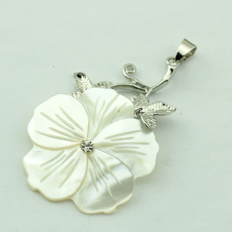 

TEVIDA R74 Carving Flower Natural Shell Silver Pendant Beads for jewelry making accessory Free Shipping