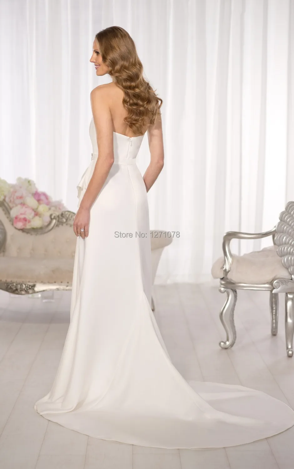 2014 New Arrival Sweetheart Sheath Wedding Dress Satin with Crystal on the Belt White or Ivory Bridal Court TrainR14071530 | Свадьбы и