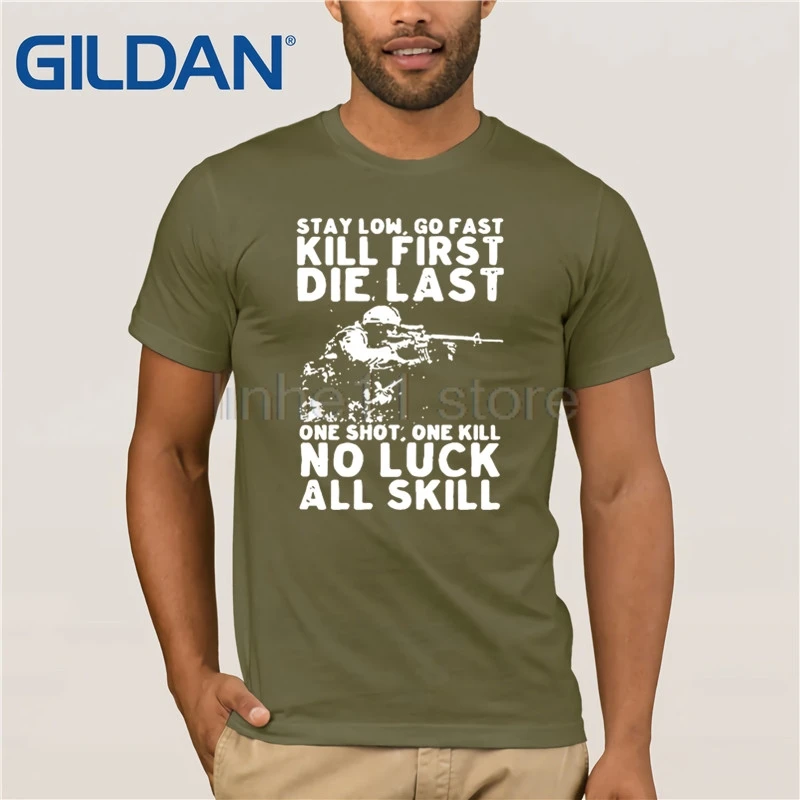 Футболка GILDAN U.S Veteran One shot one kill no luck Мужская футболка со всем мастерством|Мужские