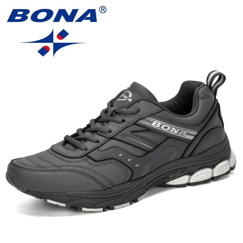 Dark gray silvergray BONA/Новинка года; Классические Стильные уличные мужские кроссовки; спортивная обувь для мужчин; удобная кожаная спортивная обувь - Цвет: Dark gray silvergray
