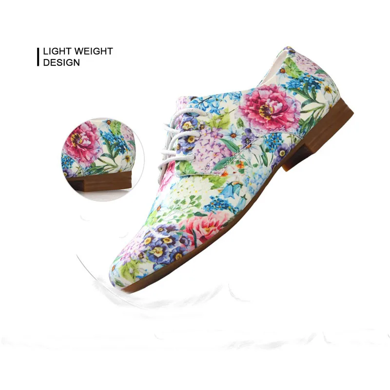 Женские туфли-оксфорды с 3D-принтом зеленых листьев модные кожаные туфли на