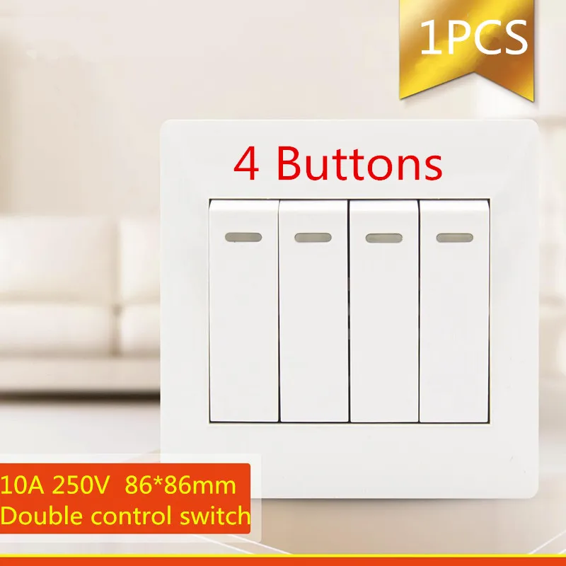 

1PCS YT1813 White Panel 86*86MM Flush Receptacle 4 Buttons Double Control Switch Wall Socket Free Shipping