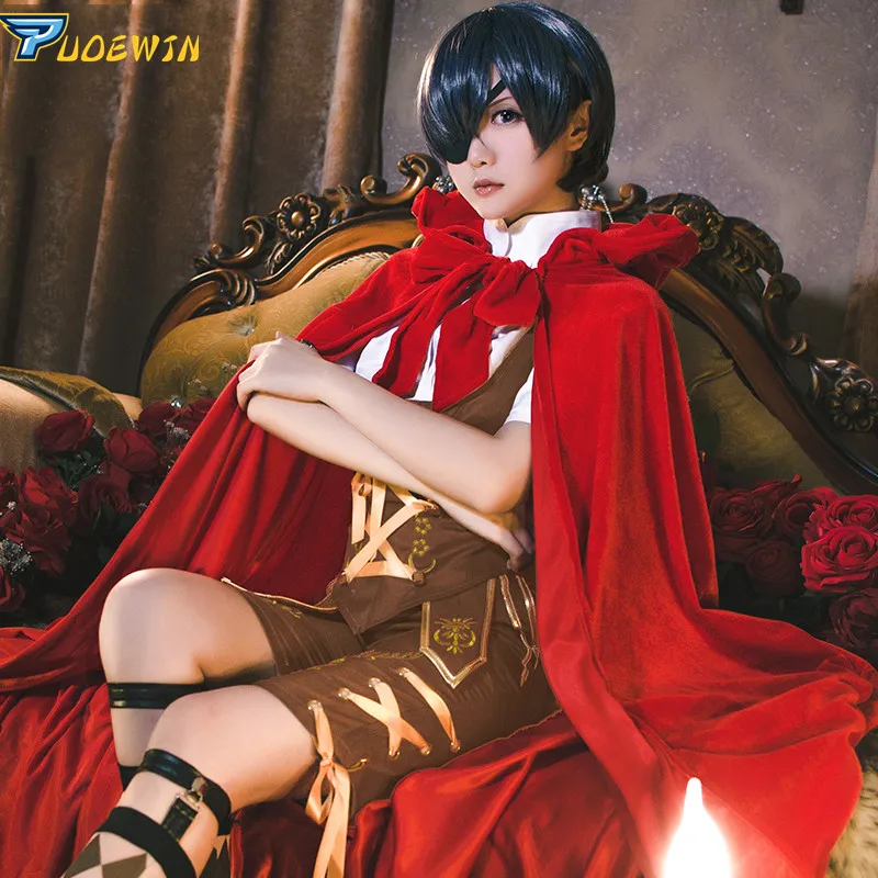 Костюм для косплея Черный Батлер Kuroshitsuji Небесный Phantomhive маленький красный капот|