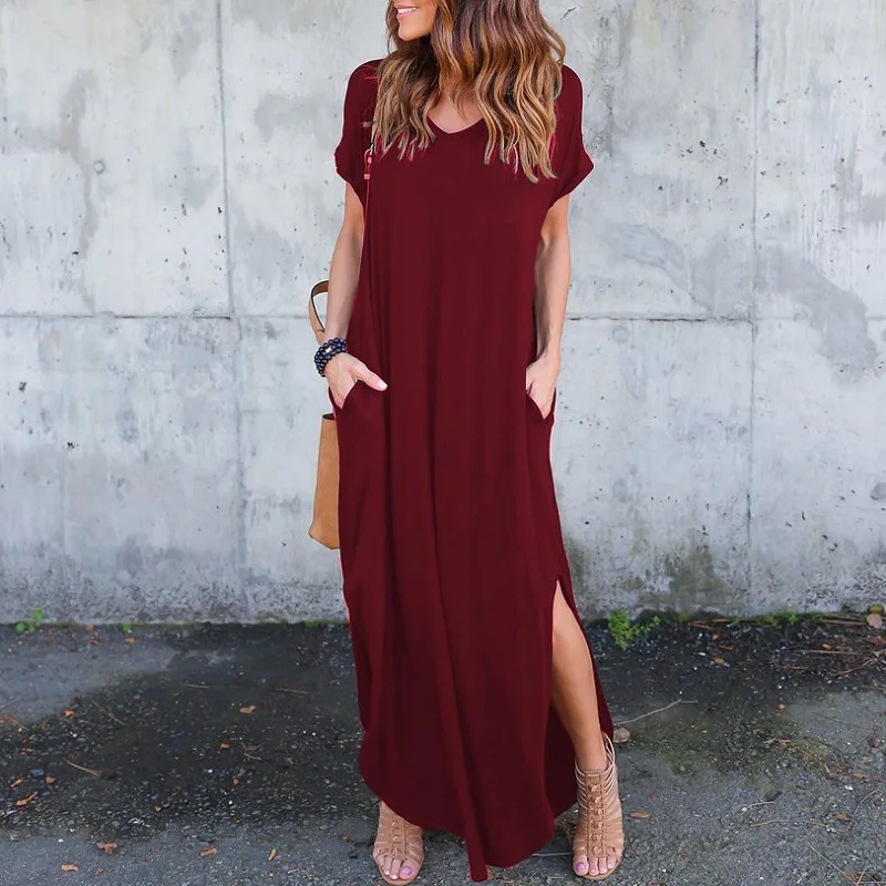Летняя трикотажная туника длинная футболка платье свободного покроя Женская v
