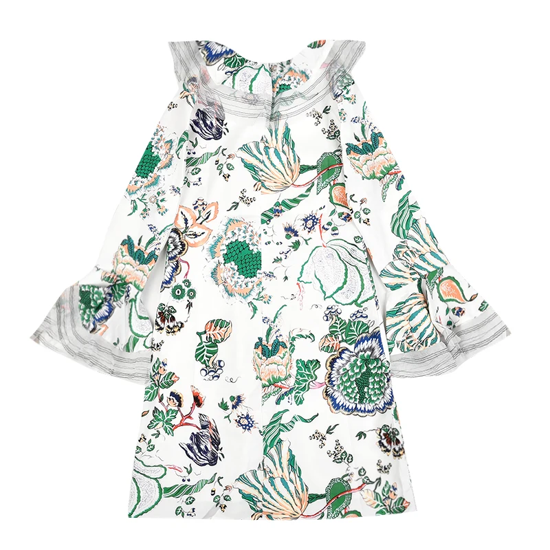 

New Star with the same print stitching Bell Sleeve lotus leaf a famous woman temperament dress